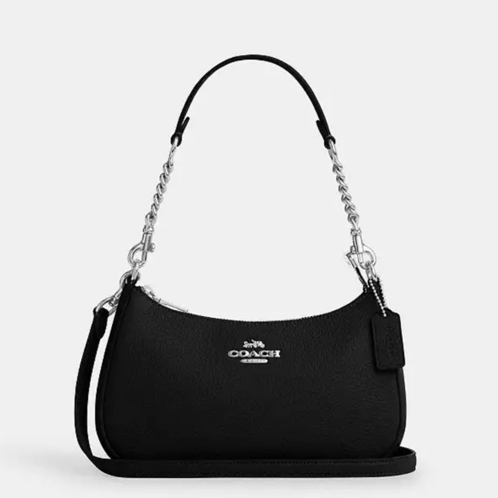Coach Teri Black/Silver Pebbled Leather Shoulder/Crossbody Bag, NWT
